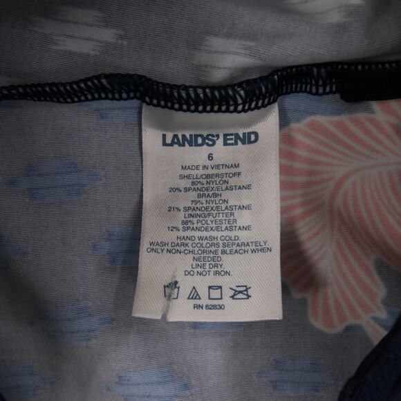 Lands End Tankini Top Blue Coral Floral Scoop Neck Underwire Adjustable Straps 6 - Picture 8 of 9